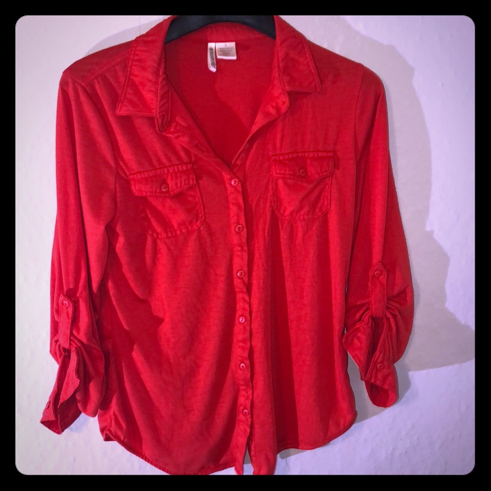 Red Button Up Blouse